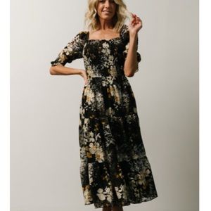 NWt • Baltic Born • Fabian Jacquard Midi Dress | Black Floral - XL